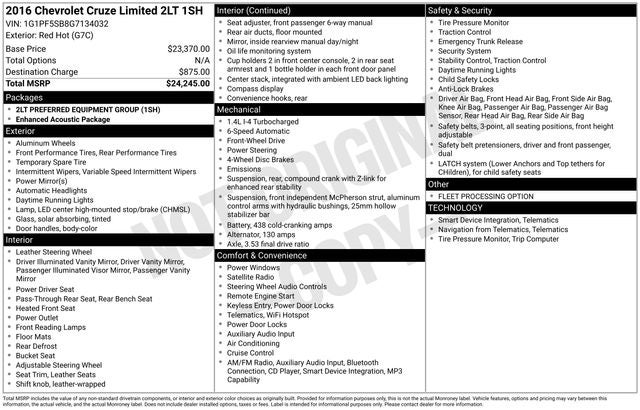 2016 Chevrolet Cruze Limited 2LT