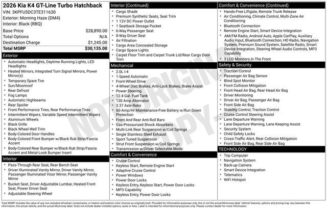 2026 Kia K4 Hatchback GT-Line Turbo