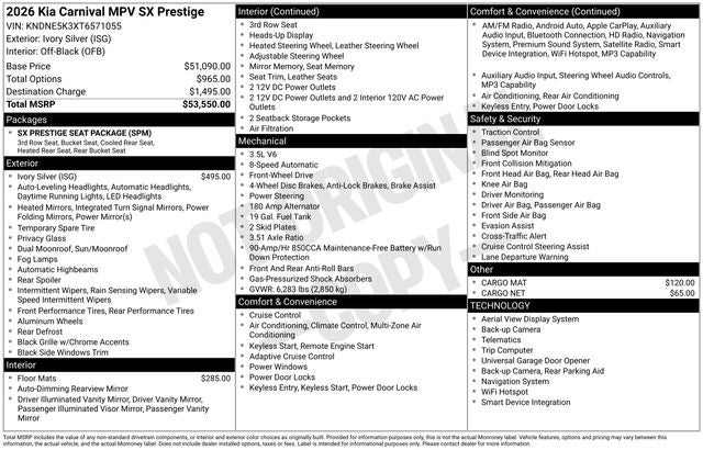 2026 Kia Carnival SX Prestige