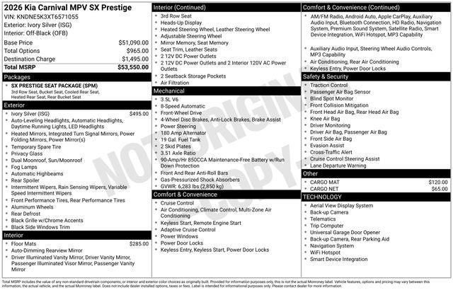 2026 Kia Carnival SX Prestige