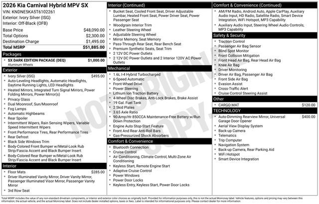 2026 Kia Carnival Hybrid SX