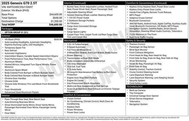 2025 Genesis G70 2.5T