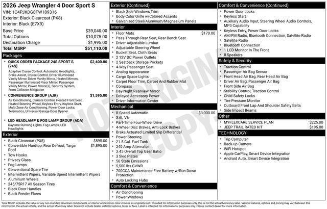 2026 Jeep Wrangler WRANGLER 4-DOOR SPORT S