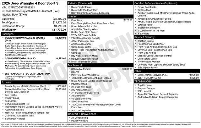 2026 Jeep Wrangler WRANGLER 4-DOOR SPORT S