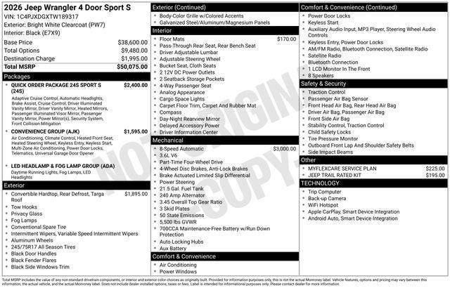 2026 Jeep Wrangler WRANGLER 4-DOOR SPORT S
