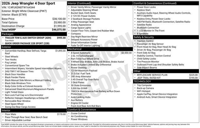 2026 Jeep Wrangler WRANGLER 4-DOOR SPORT
