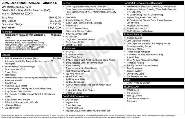 2025 Jeep Grand Cherokee GRAND CHEROKEE L ALTITUDE X 4X2