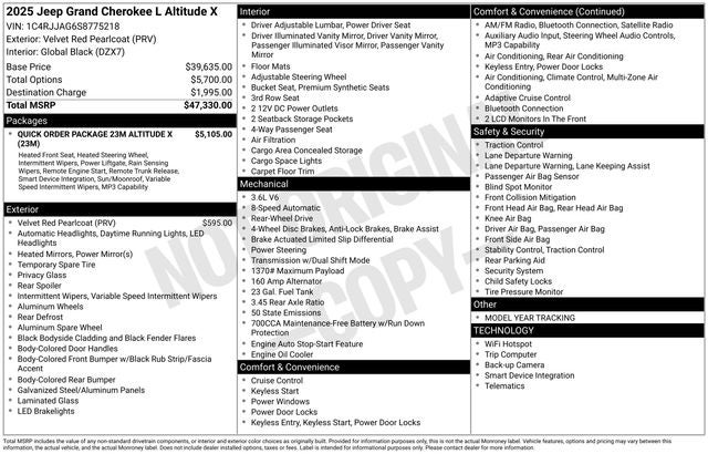 2025 Jeep Grand Cherokee GRAND CHEROKEE L ALTITUDE X 4X2