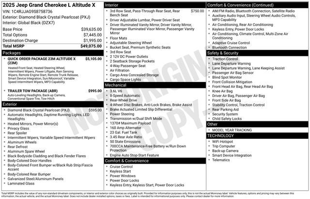 2025 Jeep Grand Cherokee GRAND CHEROKEE L ALTITUDE X 4X2