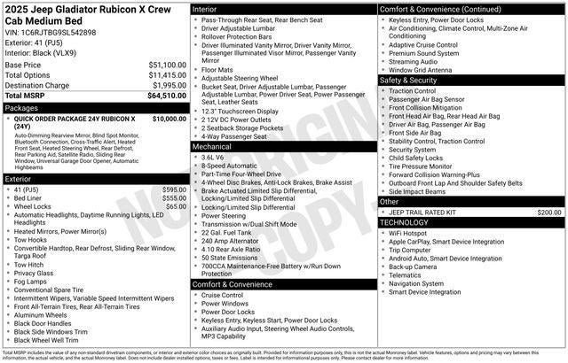 2025 Jeep Gladiator GLADIATOR RUBICON X 4X4