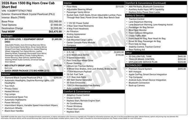 2026 RAM Ram 1500 RAM 1500 BIG HORN CREW CAB 4X4 5'7' BOX