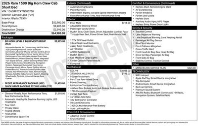 2026 RAM Ram 1500 RAM 1500 BIG HORN CREW CAB 4X4 5'7' BOX
