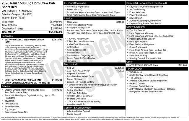 2026 RAM Ram 1500 RAM 1500 BIG HORN CREW CAB 4X4 5'7' BOX