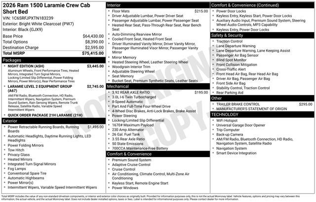 2026 RAM Ram 1500 RAM 1500 LARAMIE CREW CAB 4X4 5'7' BOX