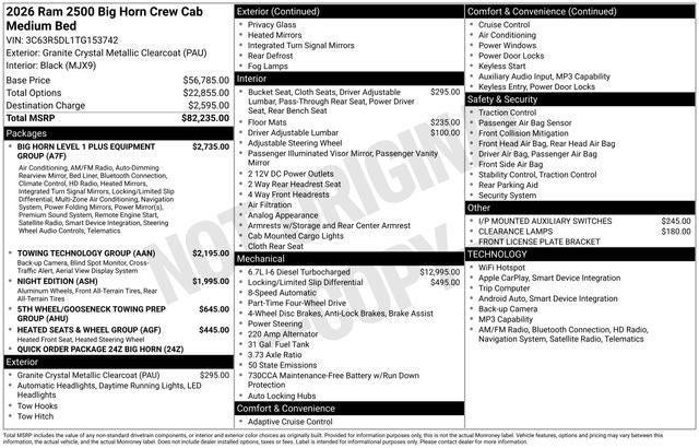2026 RAM Ram 2500 RAM 2500 BIG HORN CREW CAB 4X4 6'4' BOX