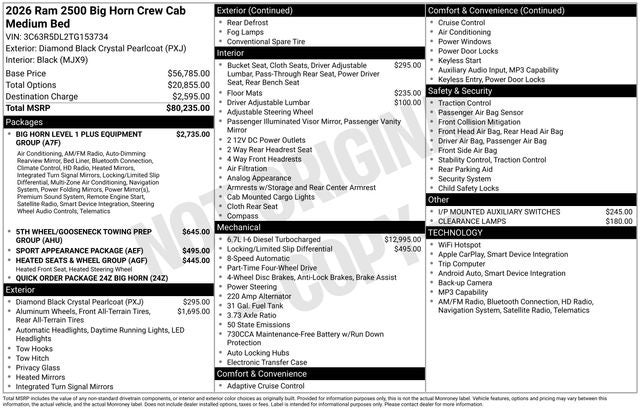 2026 RAM Ram 2500 RAM 2500 BIG HORN CREW CAB 4X4 6'4' BOX