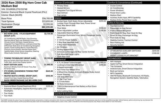 2026 RAM Ram 2500 RAM 2500 BIG HORN CREW CAB 4X4 6'4' BOX