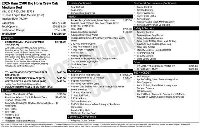 2026 RAM Ram 2500 RAM 2500 BIG HORN CREW CAB 4X4 6'4' BOX