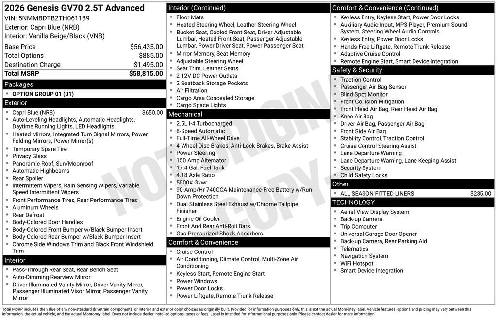 2026 Genesis GV70 2.5T Advanced