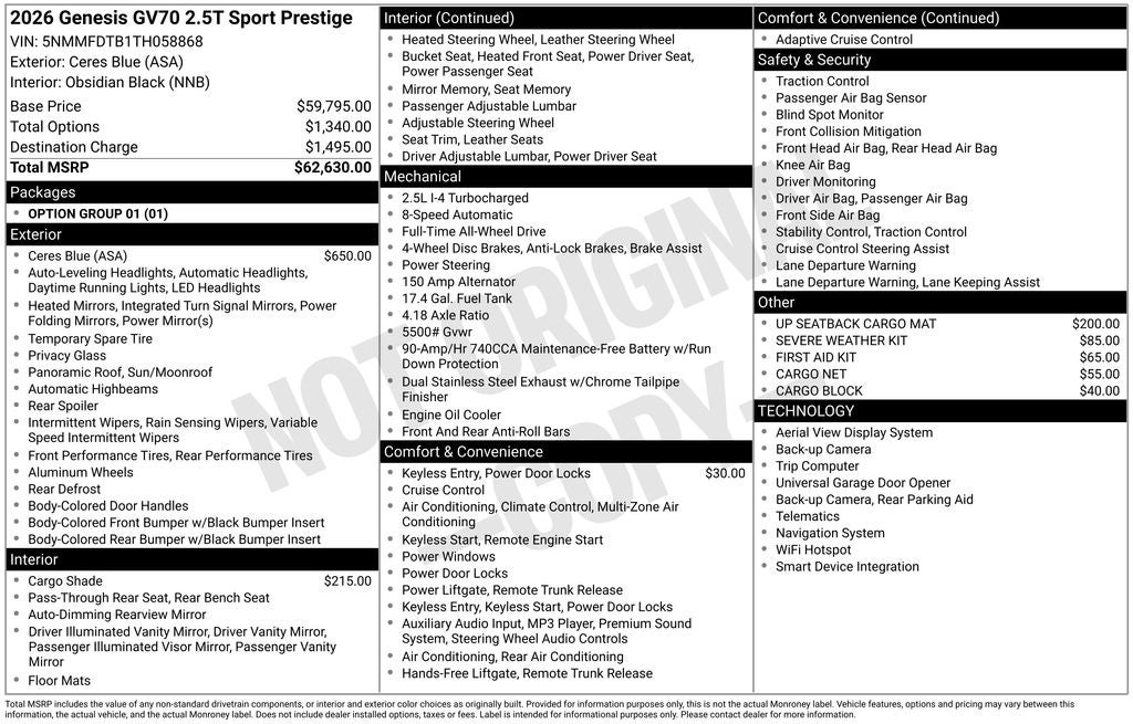 2026 Genesis GV70 2.5T Sport Prestige