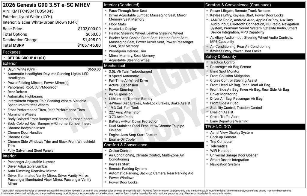 2026 Genesis G90 3.5T e-SC