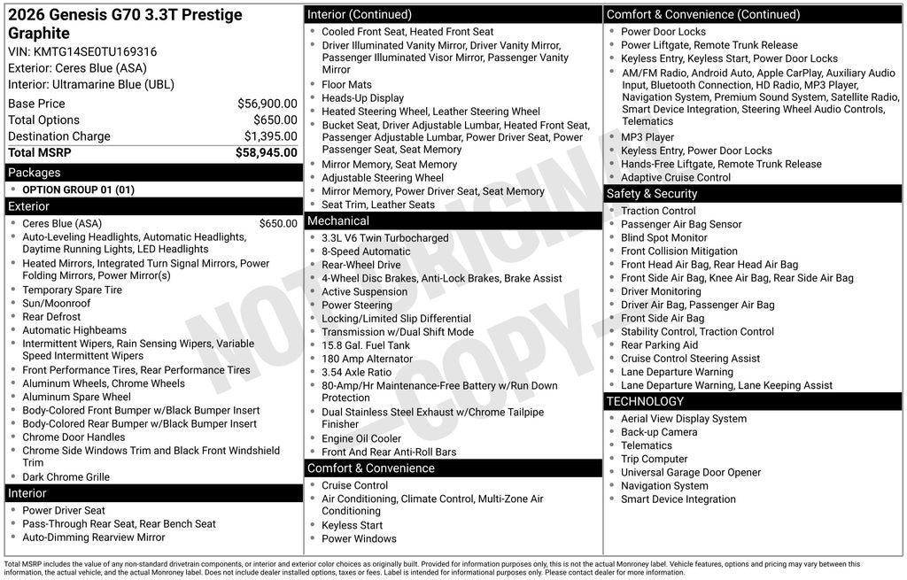 2026 Genesis G70 3.3T Prestige