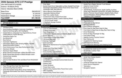 2026 Genesis G70 2.5T Prestige
