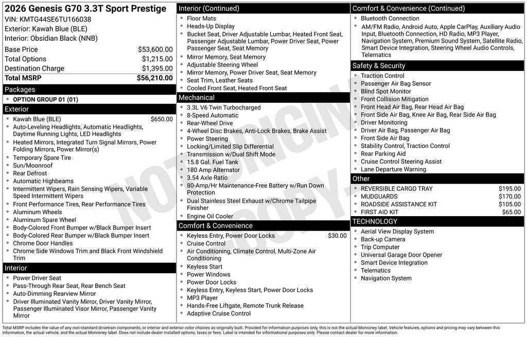 2026 Genesis G70 3.3T Sport Prestige