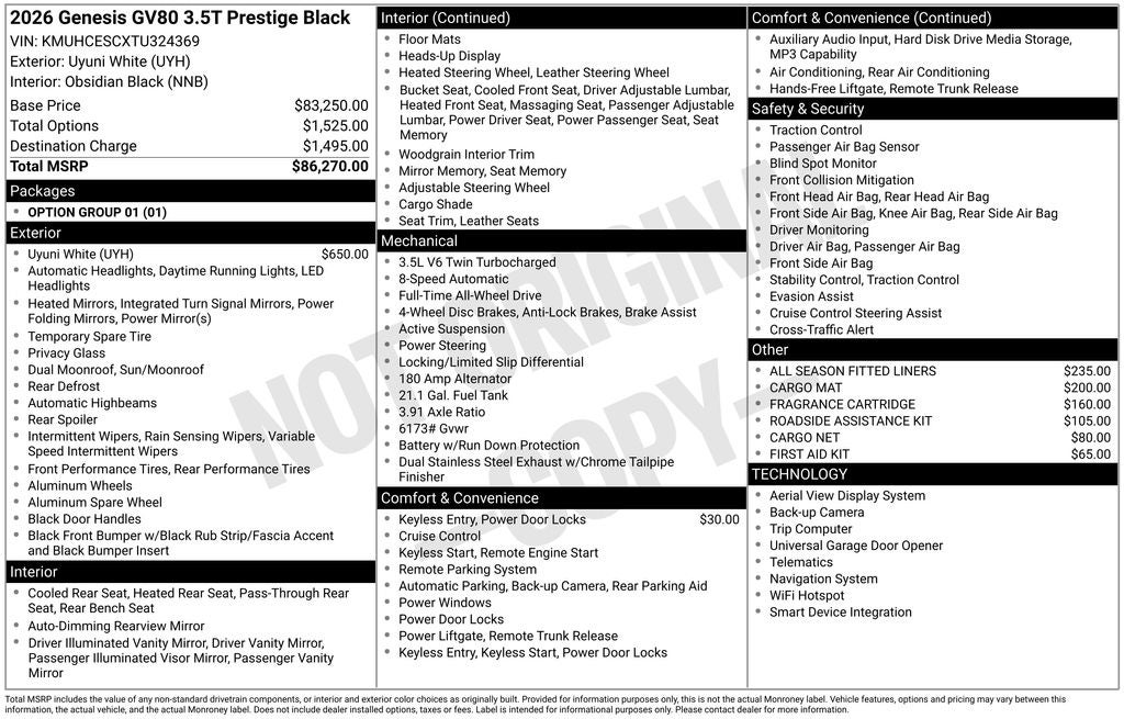 2026 Genesis GV80 3.5T Prestige