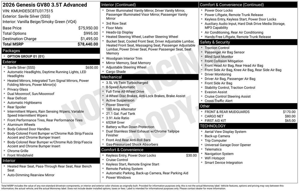 2026 Genesis GV80 3.5T Advanced
