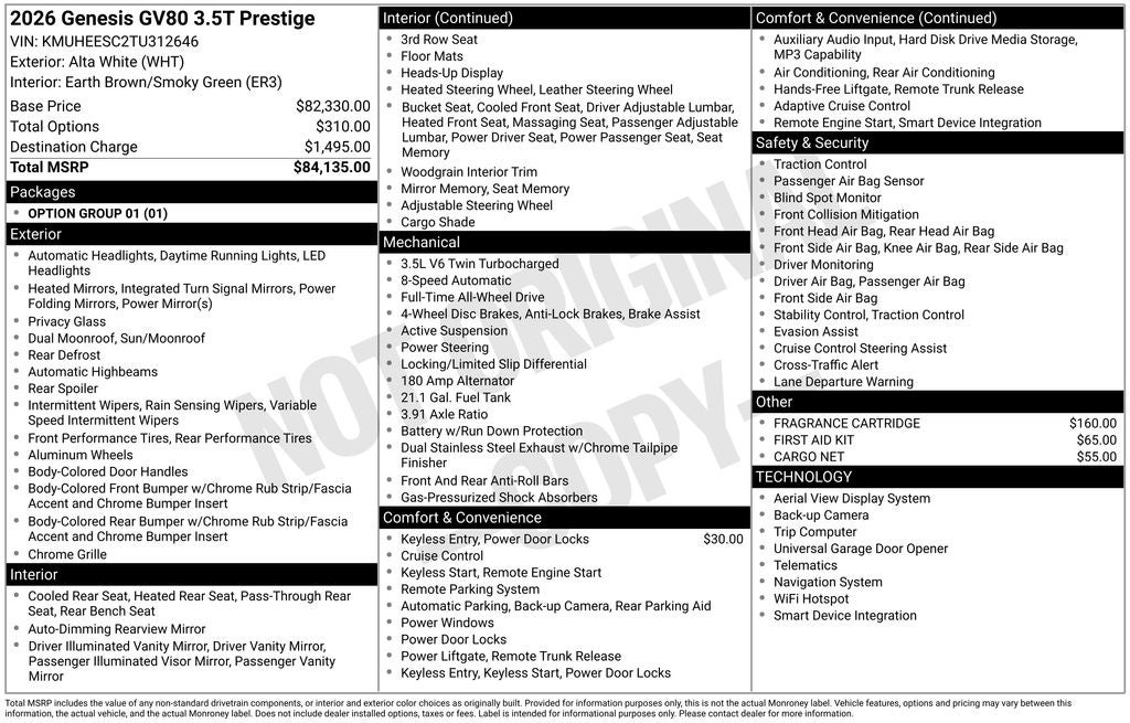 2026 Genesis GV80 3.5T Prestige