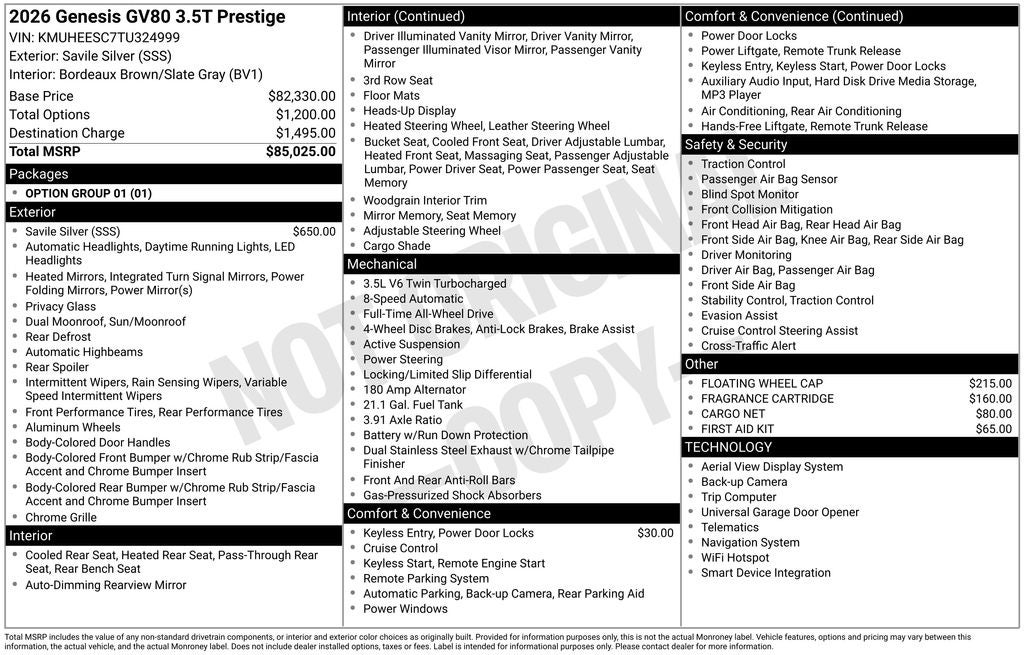 2026 Genesis GV80 3.5T Prestige