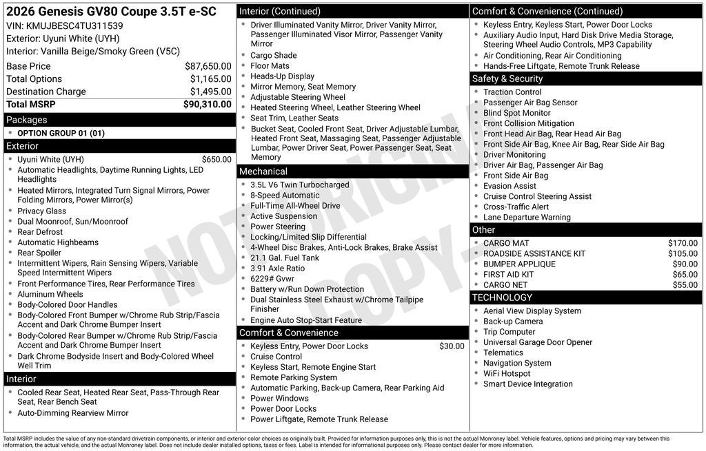 2026 Genesis GV80 Coupe 3.5T e-SC